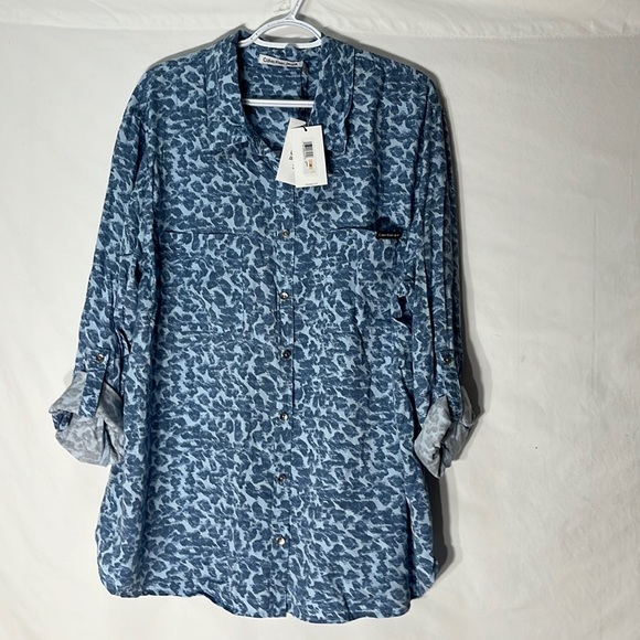 NWOT Calvin Klein Jeans Blue Animal Boyfriend Button Up Shirt Long Sleeve 2X - Picture 2 of 7